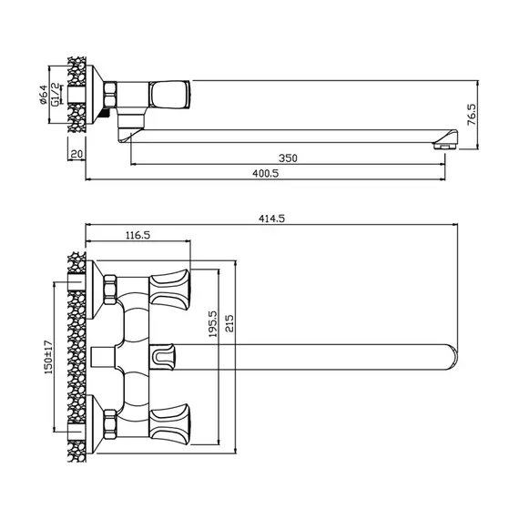 СМЕСИТЕЛЬ ДЛЯ ВАННЫ С ДЛИННЫМ ИЗЛИВОМ OLIVE'S VASCO 27231VS