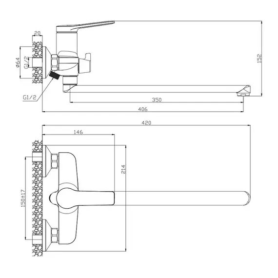 СМЕСИТЕЛЬ ДЛЯ ВАННЫ С ДЛИННЫМ ИЗЛИВОМ OLIVE'S ASTURIA 30221AS