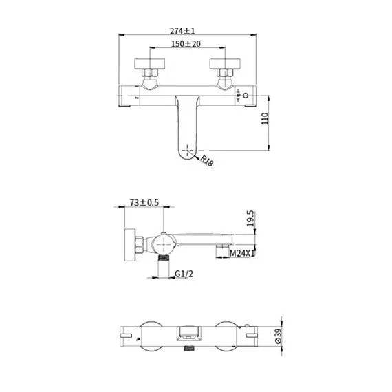 СМЕСИТЕЛЬ ДЛЯ ВАННЫ С ТЕРМОСТАТОМ OLIVE'S TERMO 34200TM