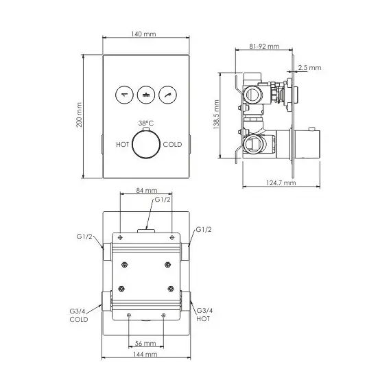 СМЕСИТЕЛЬ ДЛЯ ВАННЫ И ДУША WASSERKRAFT NEIME 1944 THERMO
