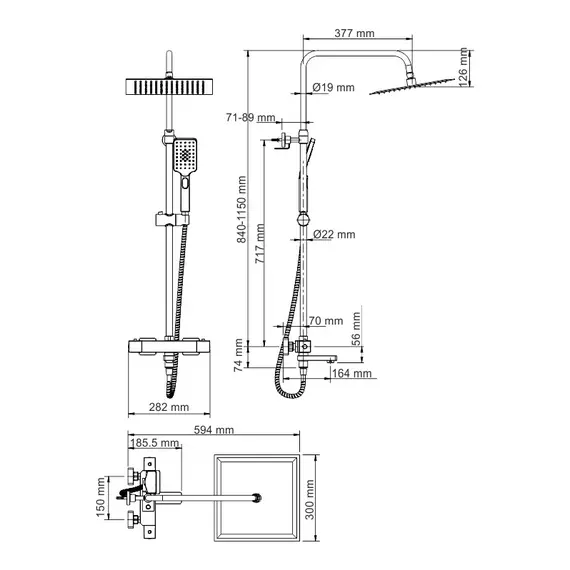 ДУШЕВОЙ КОМПЛЕКТ С ТЕРМОСТАТИЧЕСКИМ СМЕСИТЕЛЕМ WASSERKRAFT A19901 THERMO