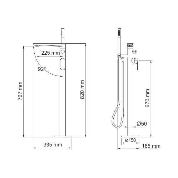 НАПОЛЬНЫЙ СМЕСИТЕЛЬ ДЛЯ ВАННЫ WASSERKRAFT DINKEL 5821