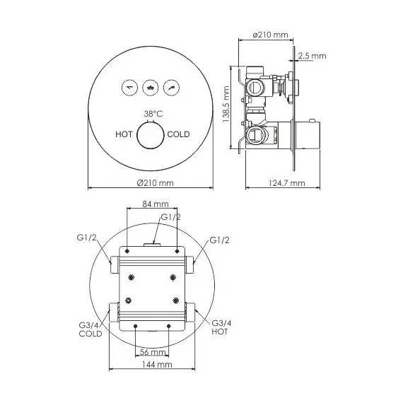 СМЕСИТЕЛЬ ДЛЯ ВАННЫ И ДУША WASSERKRAFT DINKEL 5844 THERMO