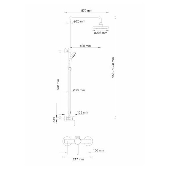 ДУШЕВОЙ КОМПЛЕКТ СО СМЕСИТЕЛЕМ WASSERKRAFT A12202