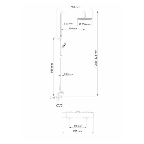 ДУШЕВОЙ КОМПЛЕКТ С ТЕРМОСТАТИЧЕСКИМ СМЕСИТЕЛЕМ WASSERKRAFT A13302 THERMO
