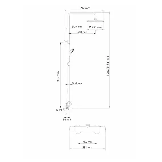 ДУШЕВОЙ КОМПЛЕКТ С ТЕРМОСТАТИЧЕСКИМ СМЕСИТЕЛЕМ WASSERKRAFT A13302 THERMO