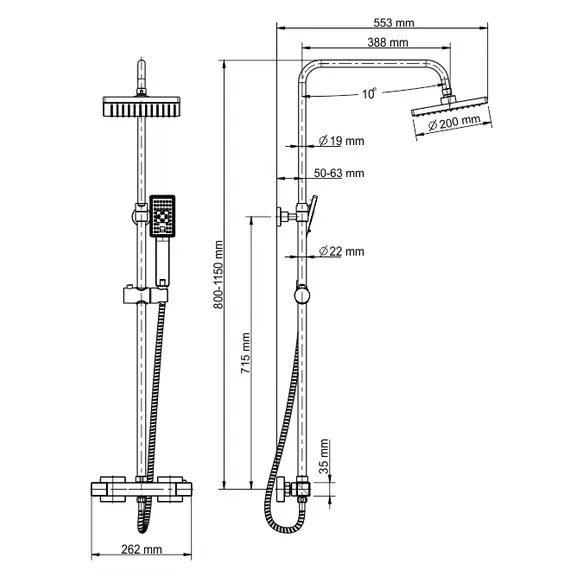 ДУШЕВОЙ КОМПЛЕКТ С ТЕРМОСТАТИЧЕСКИМ СМЕСИТЕЛЕМ WASSERKRAFT A15502 THERMO