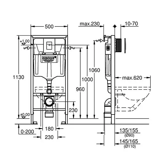 ИНСТАЛЛЯЦИЯ ДЛЯ УНИТАЗА GROHE RAPID SL 4V1 38775001, КЛАВИША СМЫВА ХРОМ