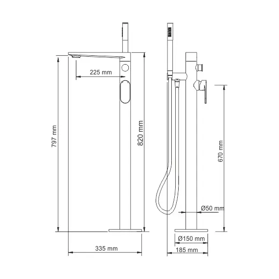 СМЕСИТЕЛЬ НАПОЛЬНЫЙ ДЛЯ ВАННЫ WASSERKRAFT ELBE 7421