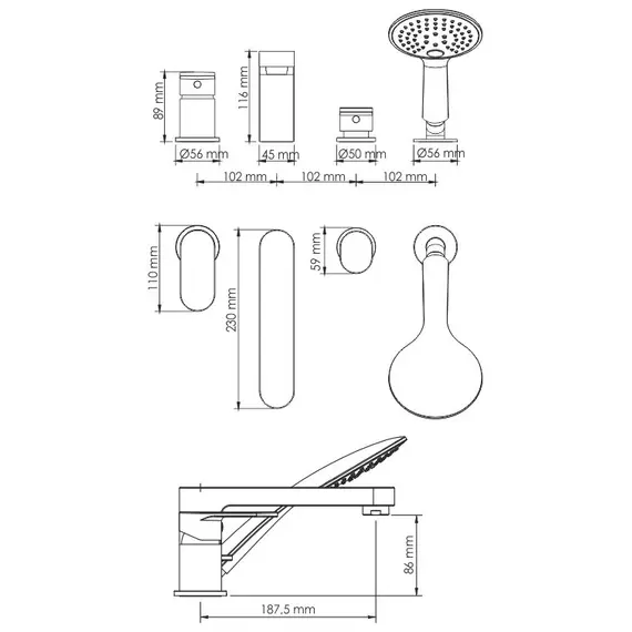 СМЕСИТЕЛЬ НА БОРТ ВАННЫ 4 ОТВЕРСТИЯ WASSERKRAFT ELBE 7455