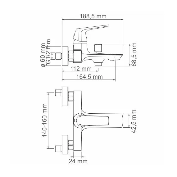СМЕСИТЕЛЬ ДЛЯ ВАННЫ С КОРОТКИМ ИЗЛИВОМ WASSERKRAFT NEIME 1901