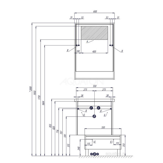 ТУМБА С РАКОВИНОЙ AQUATON КАПРИ 60 ТАКСОНИЯ ТЕМНАЯ