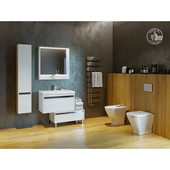 ТУМБА С РАКОВИНОЙ AQUATON КАПРИ 80 БЕЛЫЙ ГЛЯНЕЦ