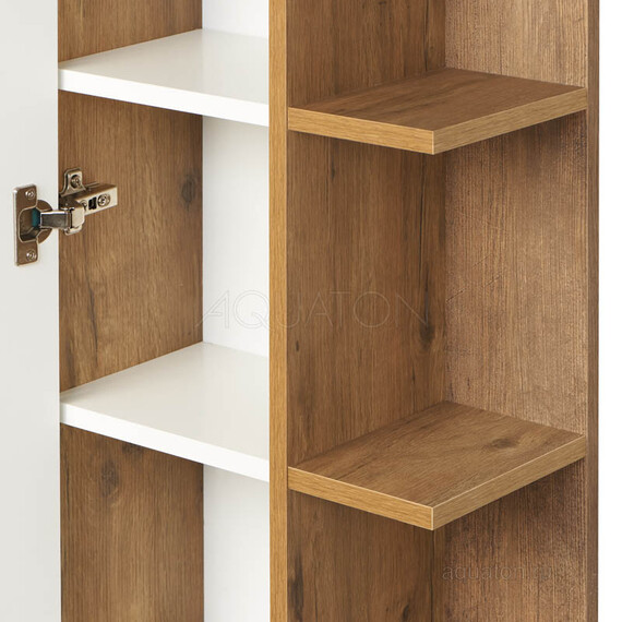 ШКАФ - КОЛОННА AQUATON СКАНДИ С ЗЕРКАЛОМ БЕЛЫЙ, ДУБ РУСТИКАЛЬНЫЙ