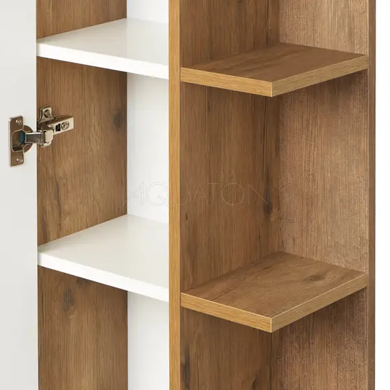 ШКАФ - КОЛОННА AQUATON СКАНДИ С ЗЕРКАЛОМ БЕЛЫЙ, ДУБ РУСТИКАЛЬНЫЙ