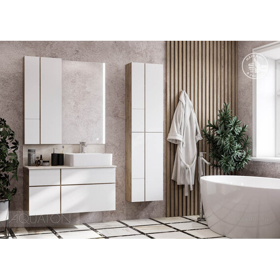 ШКАФЧИК AQUATON МОДУЛЬ МИШЕЛЬ 43 ДУБ ЭНДГРЕЙН, БЕЛЫЙ