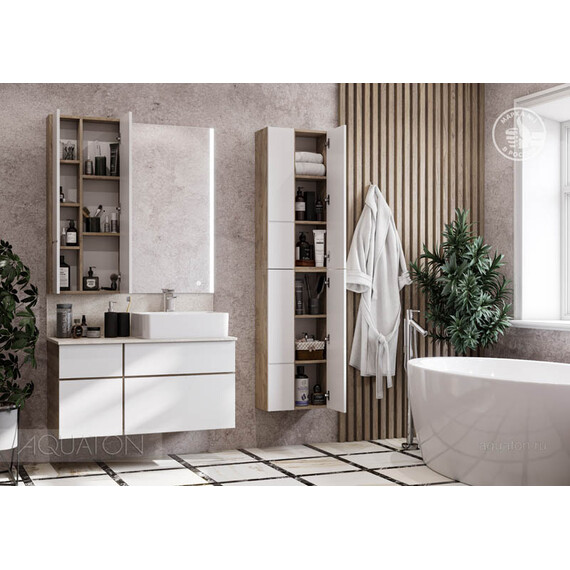 ШКАФЧИК AQUATON МОДУЛЬ МИШЕЛЬ 43 ДУБ ЭНДГРЕЙН, БЕЛЫЙ