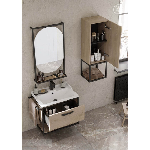 ТУМБА С РАКОВИНОЙ ИЗ ЛИТЬЕВОГО МРАМОРА AQUATON ЛОФТ ФАБРИК 65 ДУБ ЭНДГРЕЙН