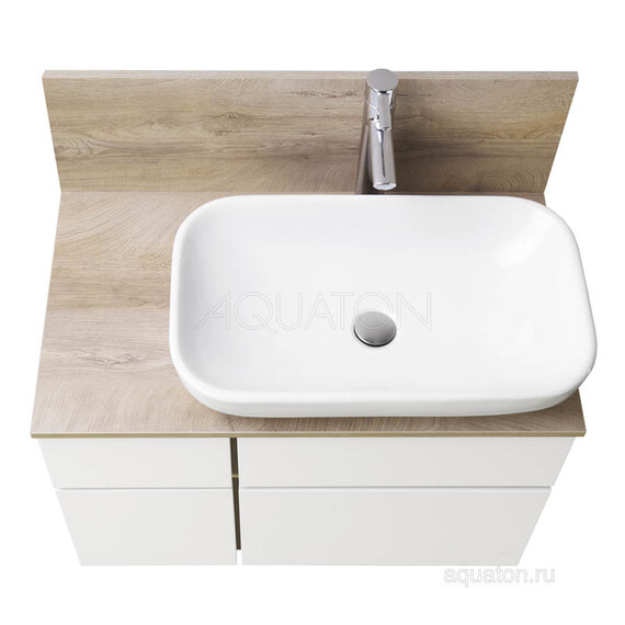 ТУМБА AQUATON МИШЕЛЬ 80  ДУБ ЭНДГРЕЙН, БЕЛЫЙ С РАКОВИНОЙ INFINITI И СТОЛЕШНИЦЕЙ ИЗ ВЛДСП