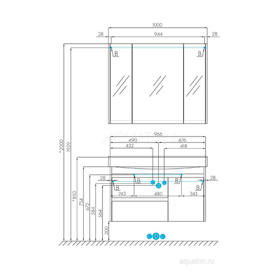 ТУМБА С РАКОВИНОЙ AQUATON НОРТОН 100 БЕЛАЯ
