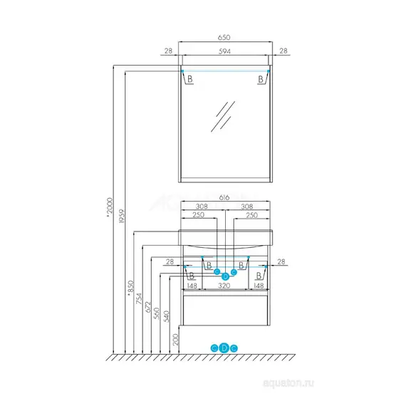 ТУМБА С РАКОВИНОЙ AQUATON НОРТОН 65 БЕЛАЯ