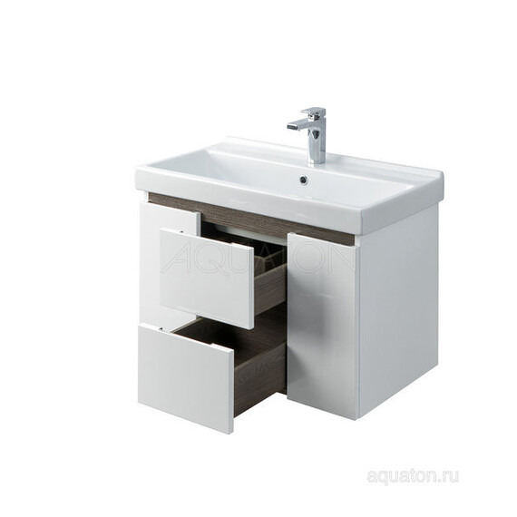 ТУМБА С РАКОВИНОЙ AQUATON РЕНЕ 80 БЕЛЫЙ, ГРЕЦКИЙ ОРЕХ