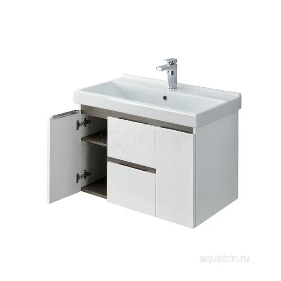 ТУМБА С РАКОВИНОЙ AQUATON РЕНЕ 80 БЕЛЫЙ, ГРЕЦКИЙ ОРЕХ