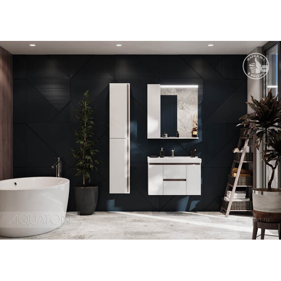 ТУМБА С РАКОВИНОЙ AQUATON РЕНЕ 80 БЕЛЫЙ, ГРЕЦКИЙ ОРЕХ