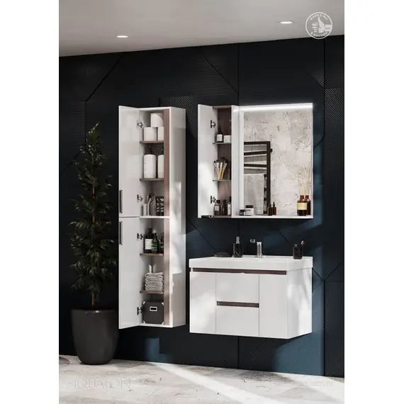 ТУМБА С РАКОВИНОЙ AQUATON РЕНЕ 80 БЕЛЫЙ, ГРЕЦКИЙ ОРЕХ