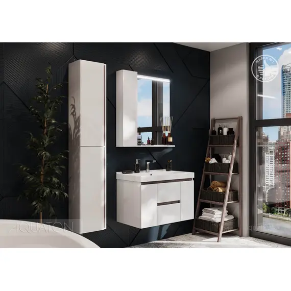 ТУМБА С РАКОВИНОЙ AQUATON РЕНЕ 80 БЕЛЫЙ, ГРЕЦКИЙ ОРЕХ