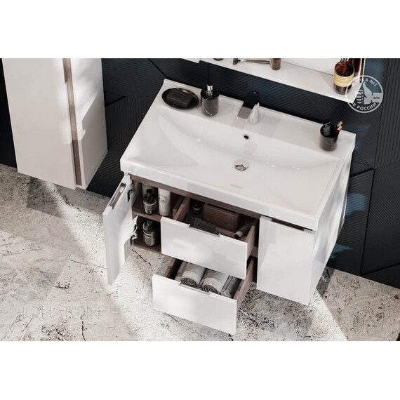 ТУМБА С РАКОВИНОЙ AQUATON РЕНЕ 80 БЕЛЫЙ, ГРЕЦКИЙ ОРЕХ