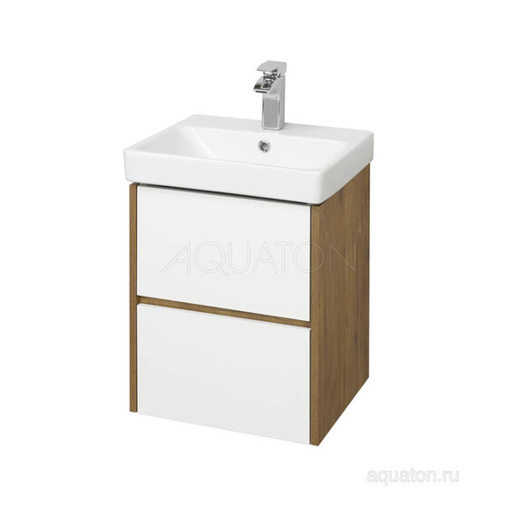 ТУМБА С РАКОВИНОЙ AQUATON СКАНДИ 45 БЕЛАЯ, ДУБ РУСТИКАЛЬНЫЙ