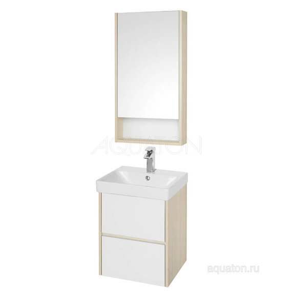 ТУМБА С РАКОВИНОЙ AQUATON СКАНДИ 45 БЕЛАЯ, ДУБ ВЕРОНА