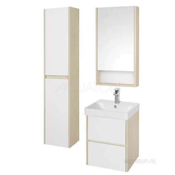 ТУМБА С РАКОВИНОЙ AQUATON СКАНДИ 45 БЕЛАЯ, ДУБ ВЕРОНА