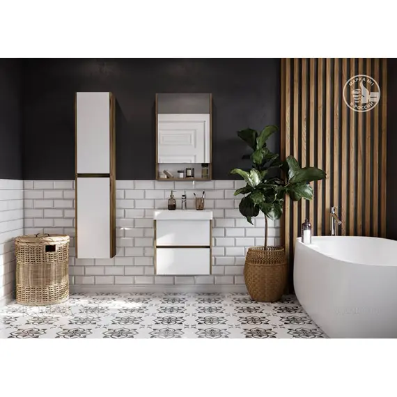 ТУМБА С РАКОВИНОЙ AQUATON СКАНДИ 55 БЕЛАЯ, ДУБ РУСТИКАЛЬНЫЙ