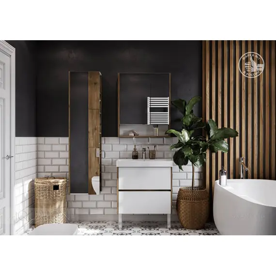 ТУМБА С РАКОВИНОЙ AQUATON СКАНДИ 70 БЕЛАЯ, ДУБ РУСТИКАЛЬНЫЙ