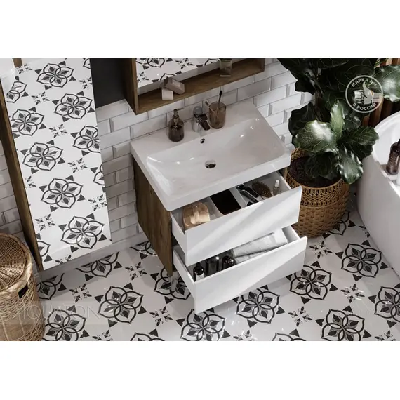 ТУМБА С РАКОВИНОЙ AQUATON СКАНДИ 70 БЕЛАЯ, ДУБ РУСТИКАЛЬНЫЙ