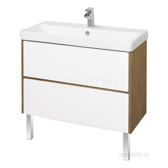 ТУМБА С РАКОВИНОЙ AQUATON СКАНДИ 90 БЕЛАЯ, ДУБ РУСТИКАЛЬНЫЙ