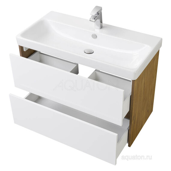 ТУМБА С РАКОВИНОЙ AQUATON СКАНДИ 90 БЕЛАЯ, ДУБ РУСТИКАЛЬНЫЙ