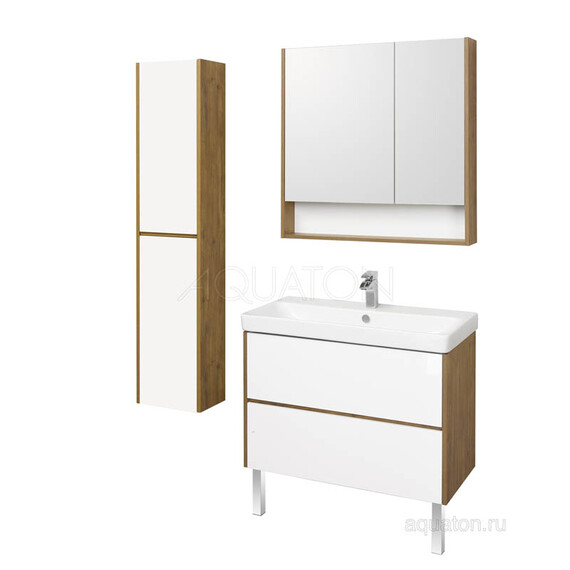 ТУМБА С РАКОВИНОЙ AQUATON СКАНДИ 90 БЕЛАЯ, ДУБ РУСТИКАЛЬНЫЙ