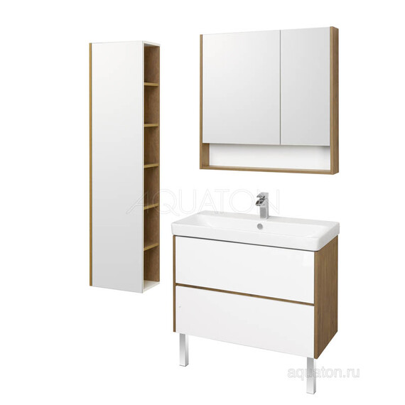 ТУМБА С РАКОВИНОЙ AQUATON СКАНДИ 90 БЕЛАЯ, ДУБ РУСТИКАЛЬНЫЙ