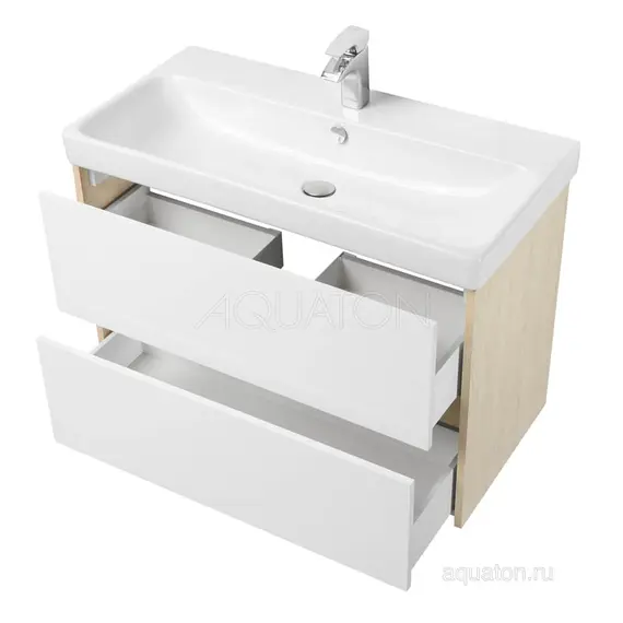 ТУМБА С РАКОВИНОЙ AQUATON СКАНДИ 90 БЕЛАЯ, ДУБ ВЕРОНА