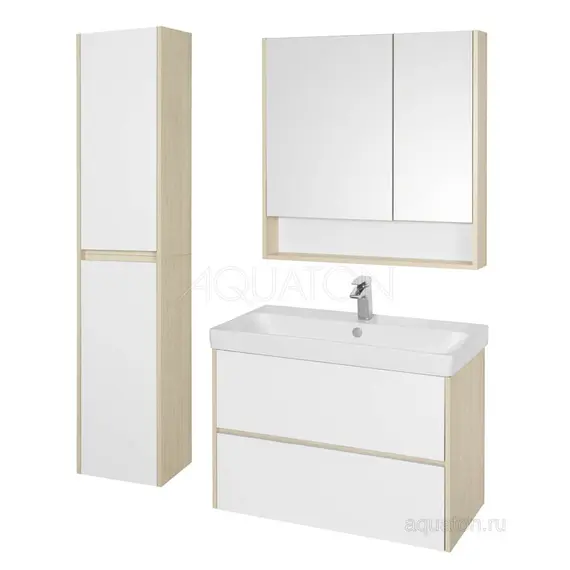 ТУМБА С РАКОВИНОЙ AQUATON СКАНДИ 90 БЕЛАЯ, ДУБ ВЕРОНА