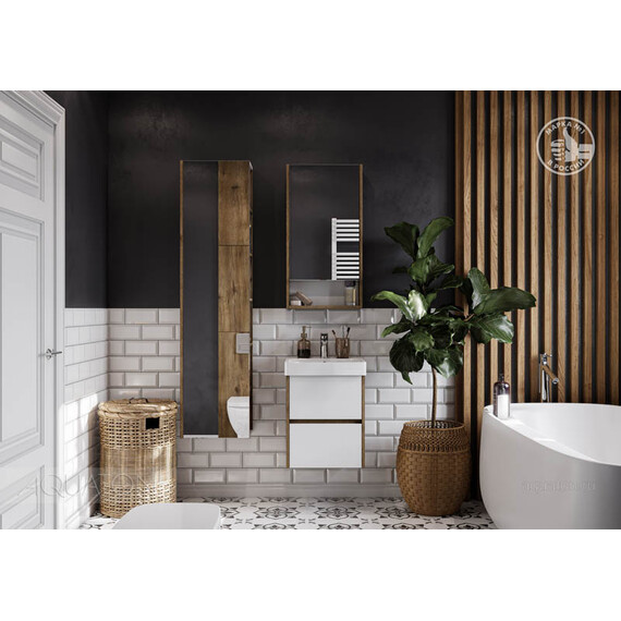 ЗЕРКАЛЬНЫЙ ШКАФ AQUATON СКАНДИ 45 БЕЛЫЙ, ДУБ РУСТИКАЛЬНЫЙ