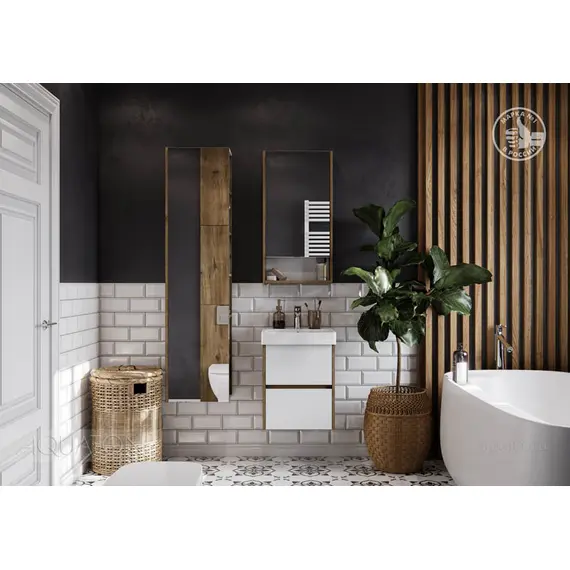 ЗЕРКАЛЬНЫЙ ШКАФ AQUATON СКАНДИ 45 БЕЛЫЙ, ДУБ РУСТИКАЛЬНЫЙ