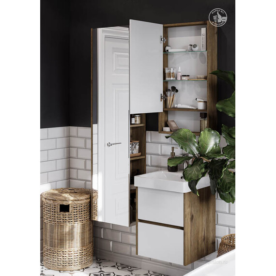 ЗЕРКАЛЬНЫЙ ШКАФ AQUATON СКАНДИ 45 БЕЛЫЙ, ДУБ РУСТИКАЛЬНЫЙ