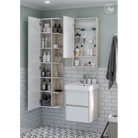 ЗЕРКАЛЬНЫЙ ШКАФ AQUATON СКАНДИ 45 БЕЛЫЙ, ДУБ ВЕРОНА