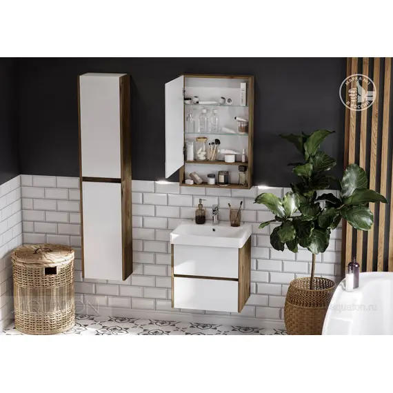 ЗЕРКАЛЬНЫЙ ШКАФ AQUATON СКАНДИ 55 БЕЛЫЙ, ДУБ РУСТИКАЛЬНЫЙ