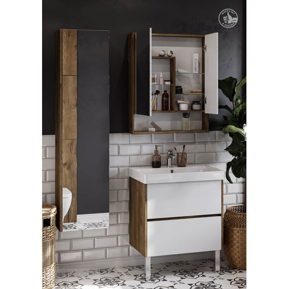 ЗЕРКАЛЬНЫЙ ШКАФ AQUATON СКАНДИ 70 БЕЛЫЙ, ДУБ РУСТИКАЛЬНЫЙ