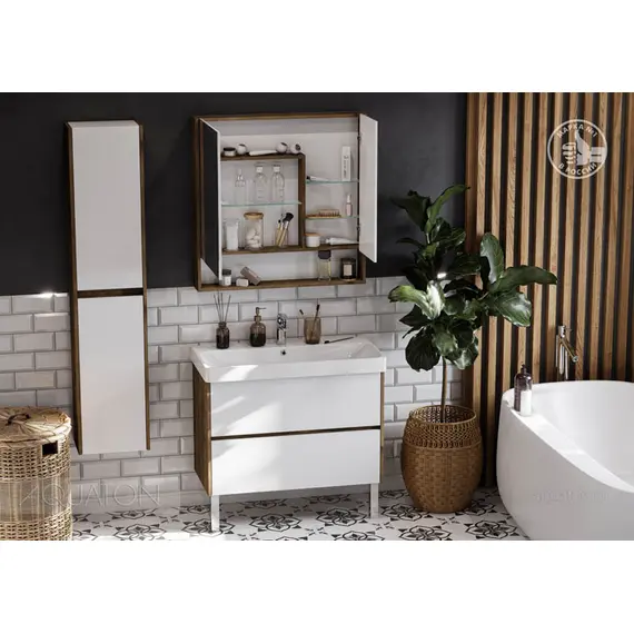 ЗЕРКАЛЬНЫЙ ШКАФ AQUATON СКАНДИ 90 БЕЛЫЙ, ДУБ РУСТИКАЛЬНЫЙ